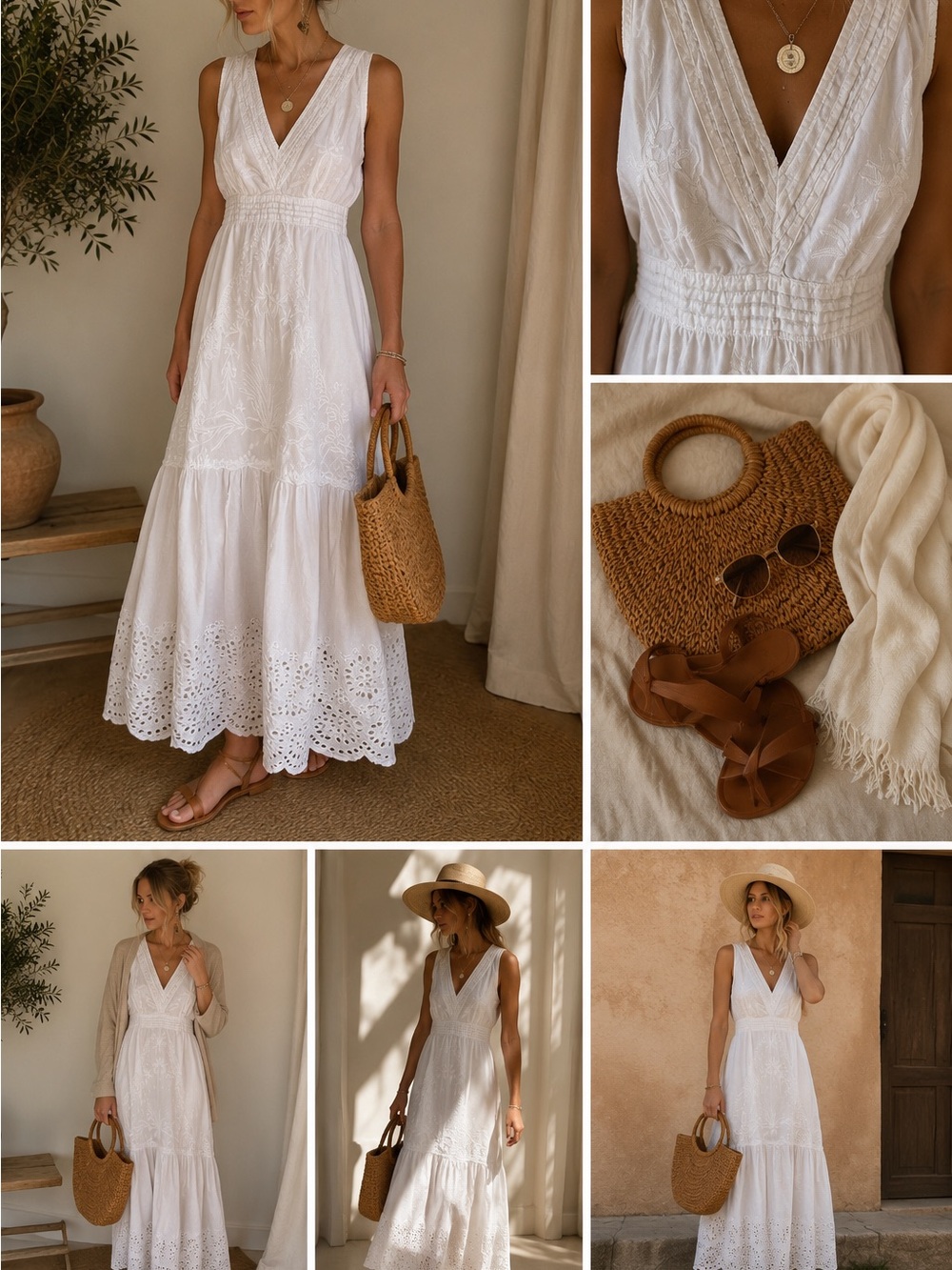 Miss Selfridge White Eyelet V-Neck Maxi Dress